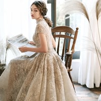 Cute lace long prom dress high low evening dress - Thumbnail 6