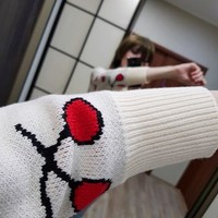 Cute V Neck Cherry Print Knitted Cardigan Sweater - Thumbnail 2
