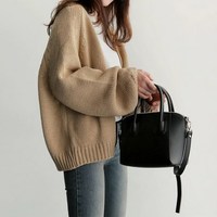 Cute Vintage Style Loose knitted Women's Cardigan - Thumbnail 1