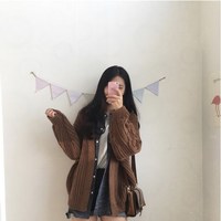 Casual Cozy Brown Knitted Cardigan - Thumbnail 2