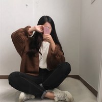 Casual Cozy Brown Knitted Cardigan - Thumbnail 4