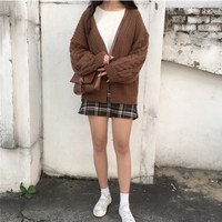 Casual Cozy Brown Knitted Cardigan - Thumbnail 5