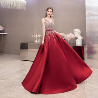 High quality v neck beads long prom dress red evening dress - Thumbnail 2