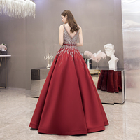 High quality v neck beads long prom dress red evening dress - Thumbnail 5
