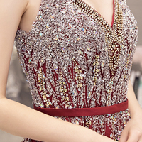 High quality v neck beads long prom dress red evening dress - Thumbnail 6