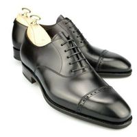 New Men's Black Handmade Formal Leather Oxford Wingtip Shoes-Goodyear Welted - Thumbnail 4