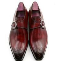 Men's Brown Handmade Formal Dress patina Single Monk Strap Leather Shoes - Thumbnail 4