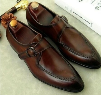 Men's new Handmade Brown Formal Dress Single Monk Strap Leather Goodyear Welted,