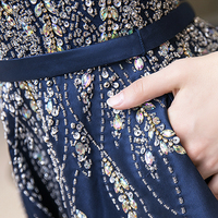 High quality v neck beads long prom dress blue evening dress - Thumbnail 6