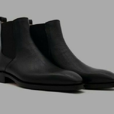 Men's new handmade ankle black grain leather chelsea boots,formal dress shoes - Thumbnail 3