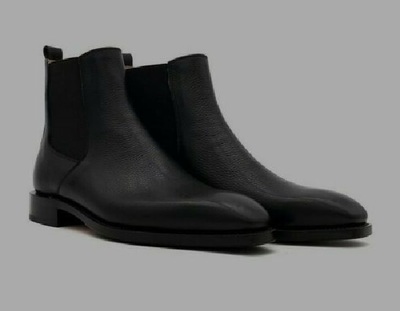 Men's New Handmade Ankle Black Grain Leather Chelsea Boots,Formal Dress Shoes