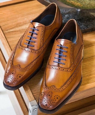Handmade Bespoke Elegant Brown Wingtip Leather lace up Ankle Shoes for Men