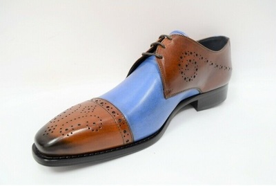 Dual Tone Burnished Brogue Cap Toe Real Leather Derby Lace Up Magnificent Shoes