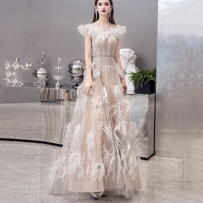 Unique tulle beads long prom dress evening dress - Thumbnail 4