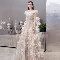 Unique tulle beads long prom dress evening dress - Thumbnail 1