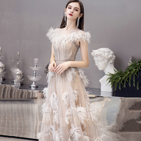 Unique tulle beads long prom dress evening dress - Thumbnail 3
