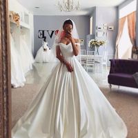 Retro Ball Gown Off the Shoulder Satin Wedding Dresses with Pockets - Thumbnail 1