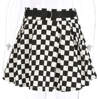 Cute Sexy Checkered Pleated Black White Sash High Waisted Skater Skirt E-Girl Kawaii Korean Japanese Harajuku Streetwear - Thumbnail 4