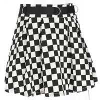 Cute Sexy Checkered Pleated Black White Sash High Waisted Skater Skirt E-Girl Kawaii Korean Japanese Harajuku Streetwear - Thumbnail 5