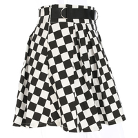 Cute Sexy Checkered Pleated Black White Sash High Waisted Skater Skirt E-Girl Kawaii Korean Japanese Harajuku Streetwear - Thumbnail 6