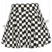 Cute Sexy Checkered Pleated Black White Sash High Waisted Skater Skirt E-Girl Kawaii Korean Japanese Harajuku Streetwear - Thumbnail 7