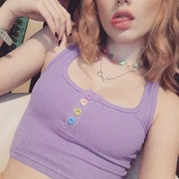 Cute Pastel Purple Heart Button Ribbed Knit Crop Top Causal Tank Top Casual Camisole T-shirt Tee E-Girl Kawaii Korean Japanese Harajuku Streetwear - Thumbnail 1