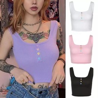 Cute Pastel Purple Heart Button Ribbed Knit Crop Top Causal Tank Top Casual Camisole T-shirt Tee E-Girl Kawaii Korean Japanese Harajuku Streetwear - Thumbnail 5