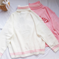 Cute Pastel Pink Strawberry Milk Turtleneck Knit Sweater Sweatshirt Jumper Long Sleeve Pullover E-Girl Kawaii Korean Japanese Harajuku Streetwear - Thumbnail 8