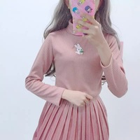 Cute Rabbit Animal Embroidery Knit Turtleneck Sweater Sweatshirt Pullover Long Sleeve Shirt E-Girl Kawaii Korean Japanese Harajuku Streetwear - Thumbnail 4