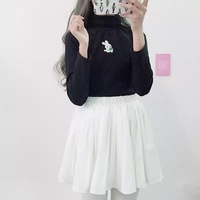 Cute Rabbit Animal Embroidery Knit Turtleneck Sweater Sweatshirt Pullover Long Sleeve Shirt E-Girl Kawaii Korean Japanese Harajuku Streetwear - Thumbnail 5