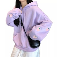  Cute Pastel Purple Strawberry Embroidery Patch Oversized Hoodie Sweater Sweatshirt Pullover Winter E-Girl Kawaii Korean Japanese Harajuku Streetwear - Thumbnail 1