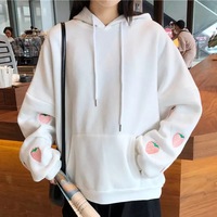  Cute Pastel Purple Strawberry Embroidery Patch Oversized Hoodie Sweater Sweatshirt Pullover Winter E-Girl Kawaii Korean Japanese Harajuku Streetwear - Thumbnail 3
