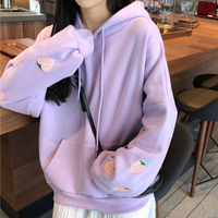  Cute Pastel Purple Strawberry Embroidery Patch Oversized Hoodie Sweater Sweatshirt Pullover Winter E-Girl Kawaii Korean Japanese Harajuku Streetwear - Thumbnail 7