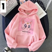 Cute Japanese Anime Girl Cat Cartoon Print Oversized Hoodie  - Thumbnail 2