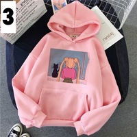 Cute Japanese Anime Girl Cat Cartoon Print Oversized Hoodie  - Thumbnail 4