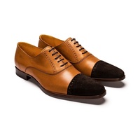 Two Tone Brown Suede Genuine Leather Derby Cap Toe Lace Up Handmade Matching Sole Shoes - Thumbnail 1