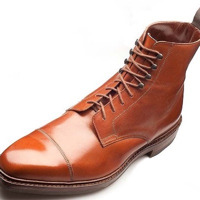 Customized men brown cap toe ankle high laceup derby genuine real leather boots - Thumbnail 1