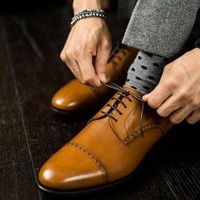 Customize Tan Color Derby Style Cap Toe Lace Up Genuine Leather Shoes For Men - Thumbnail 1