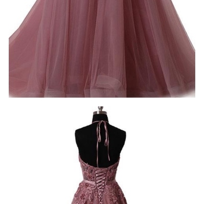 Sp1378,2021 long sweep train halter dazzling top tulle modest prom dress - Thumbnail 5