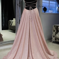 SP1384,2021 Backless Sparkly Spaghetti Straps Side Slits Prom Dress with Pockets - Thumbnail 2
