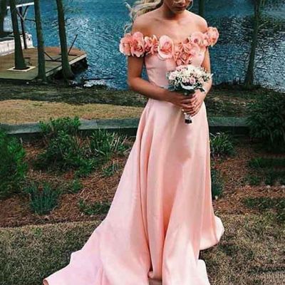 Sp1385,3d flowers off shoulders blush pink prom dress,8th grade formal dress - Thumbnail 5