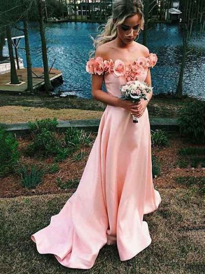 SP1385,3D flowers Off Shoulders Blush Pink Prom Dress,8th Grade Formal Dress