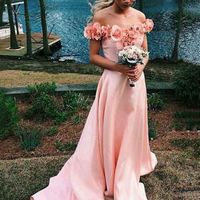 SP1385,3D flowers Off Shoulders Blush Pink Prom Dress,8th Grade Formal Dress - Thumbnail 1