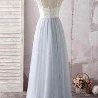 SP1386,A line Tulle White Lace Top Long Sweetheart Neck Prom Dress - Thumbnail 1