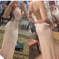 SP1387,Backless Evening Dress,Sexy Prom Dress,Sequins Prom Gown,Champagne Prom Dress - Thumbnail 1