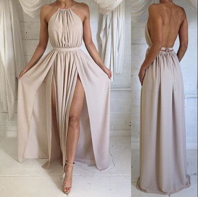 SP1388,Backless Party Dress,Chiffon Prom Dress,Long Prom Dress,Nude Prom Dress