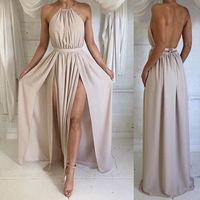 SP1388,Backless Party Dress,Chiffon Prom Dress,Long Prom Dress,Nude Prom Dress - Thumbnail 1