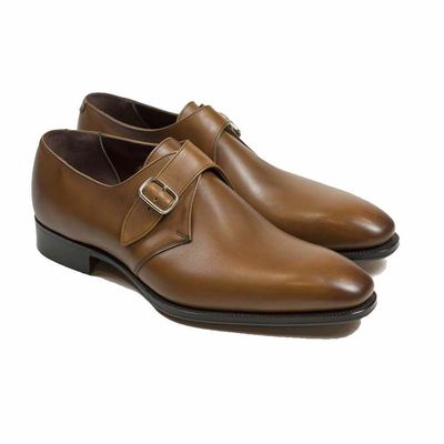  Men Handmade Brown Leather Shoes Buckle Strap Leather Sole Dress Shoes