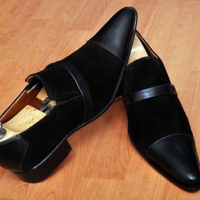  men handmade two tone leather shoes leather sole wing tip dress shoes