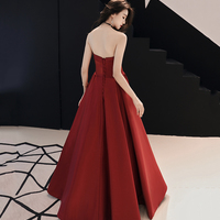 Simple satin long prom dress burgundy evening dress - Thumbnail 4